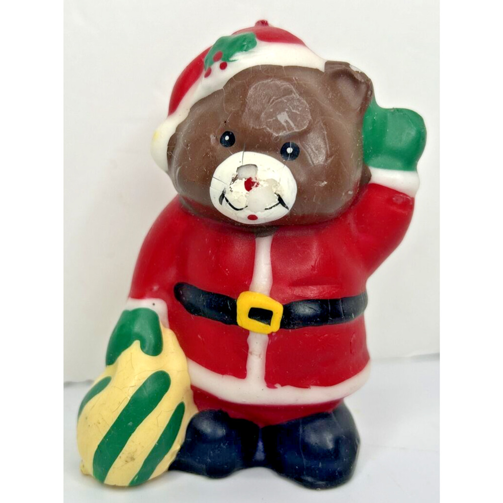 Vintage Christmas Santa Teddy Bear Candle 4" SKU H636